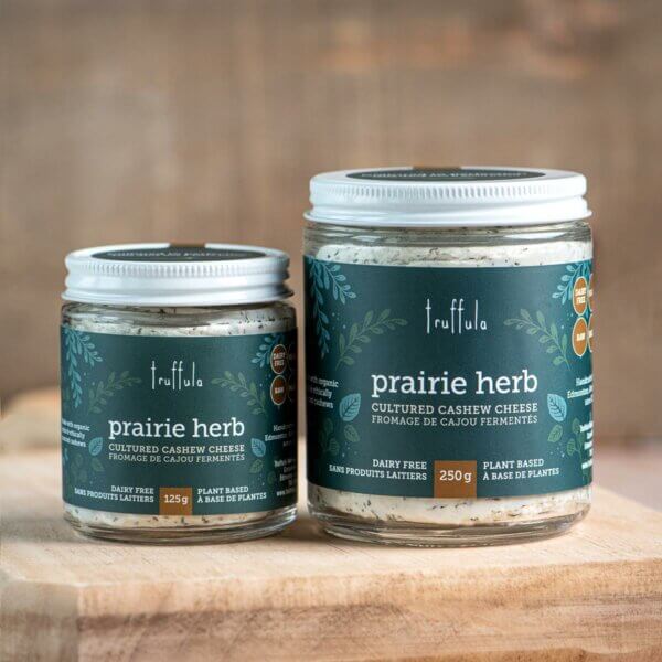 Prairie Herb Cultured Cashew Cheese in 125g and 250g jars.