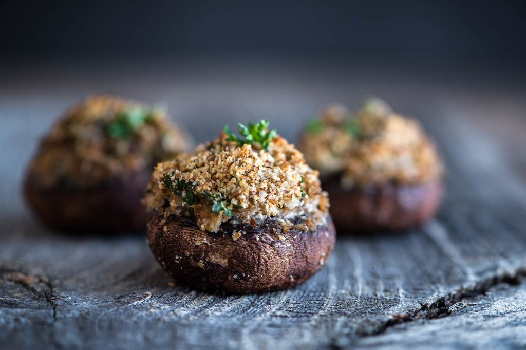 Stuffed mushrooms, topped with breadcrumbs and herbs